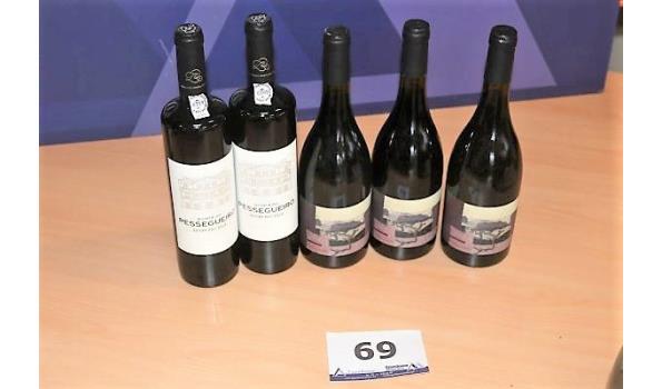5 flessen à 75 cl rode wijn 2x PESSEGUEIRO 2013 en 2x LEROY Vieilles Vignet 2017